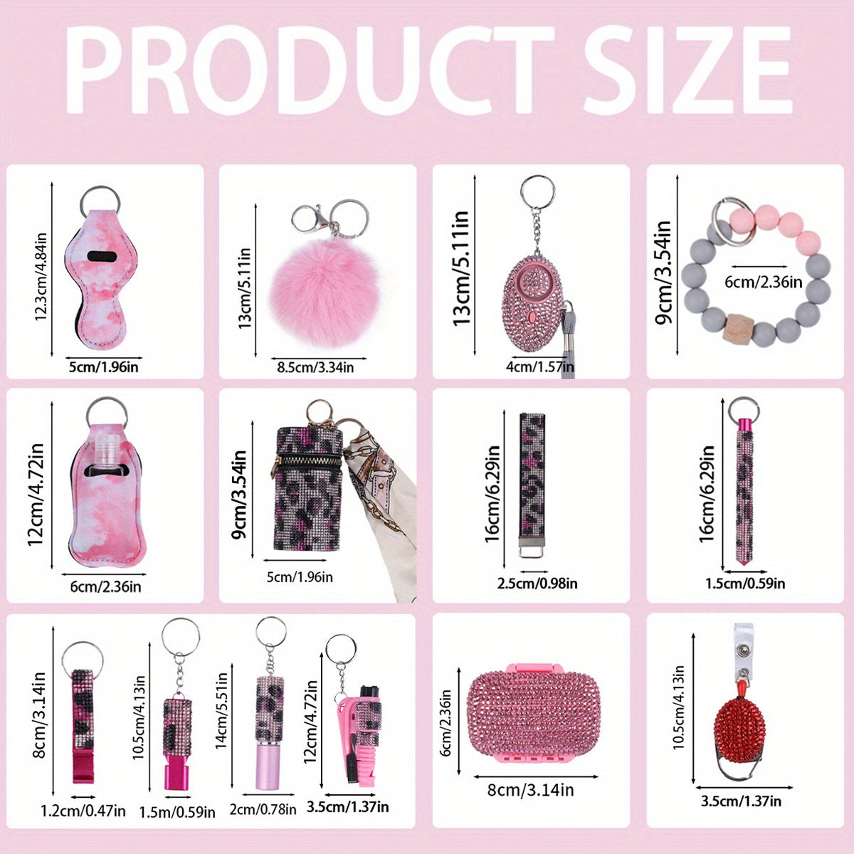 Σετ Αυτοάμυνας 14 Τεμαχίων με Στρας - Μοντέρνα Μπρελόκ για Γυναίκες με Θήκη & Pompom