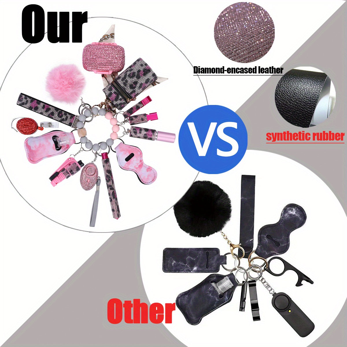 Σετ Αυτοάμυνας 14 Τεμαχίων με Στρας - Μοντέρνα Μπρελόκ για Γυναίκες με Θήκη & Pompom