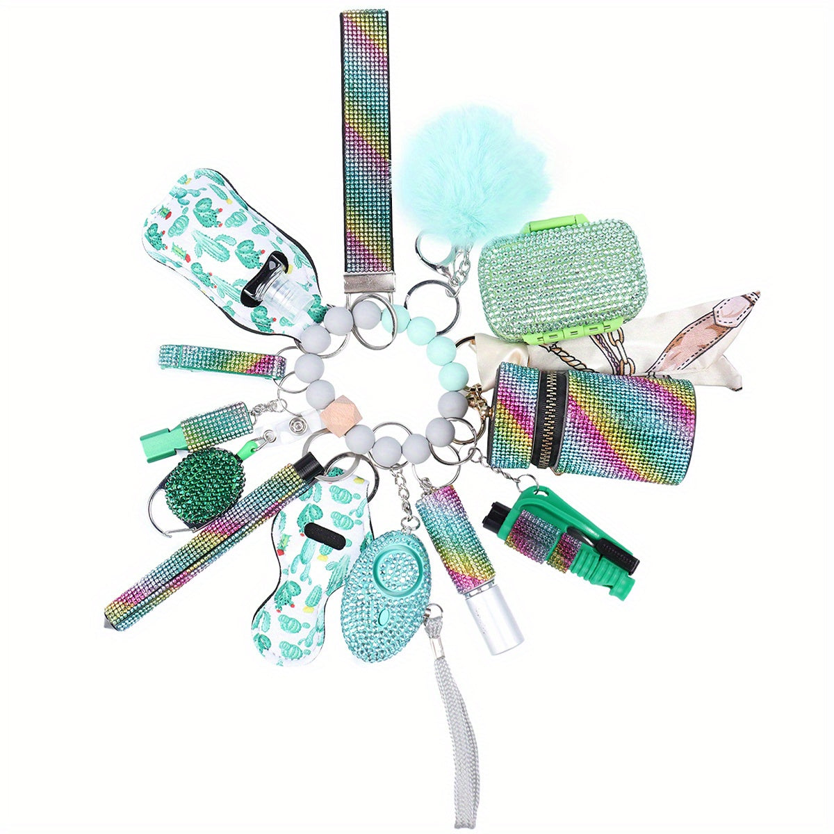 Σετ Αυτοάμυνας 14 Τεμαχίων με Στρας - Μοντέρνα Μπρελόκ για Γυναίκες με Θήκη & Pompom