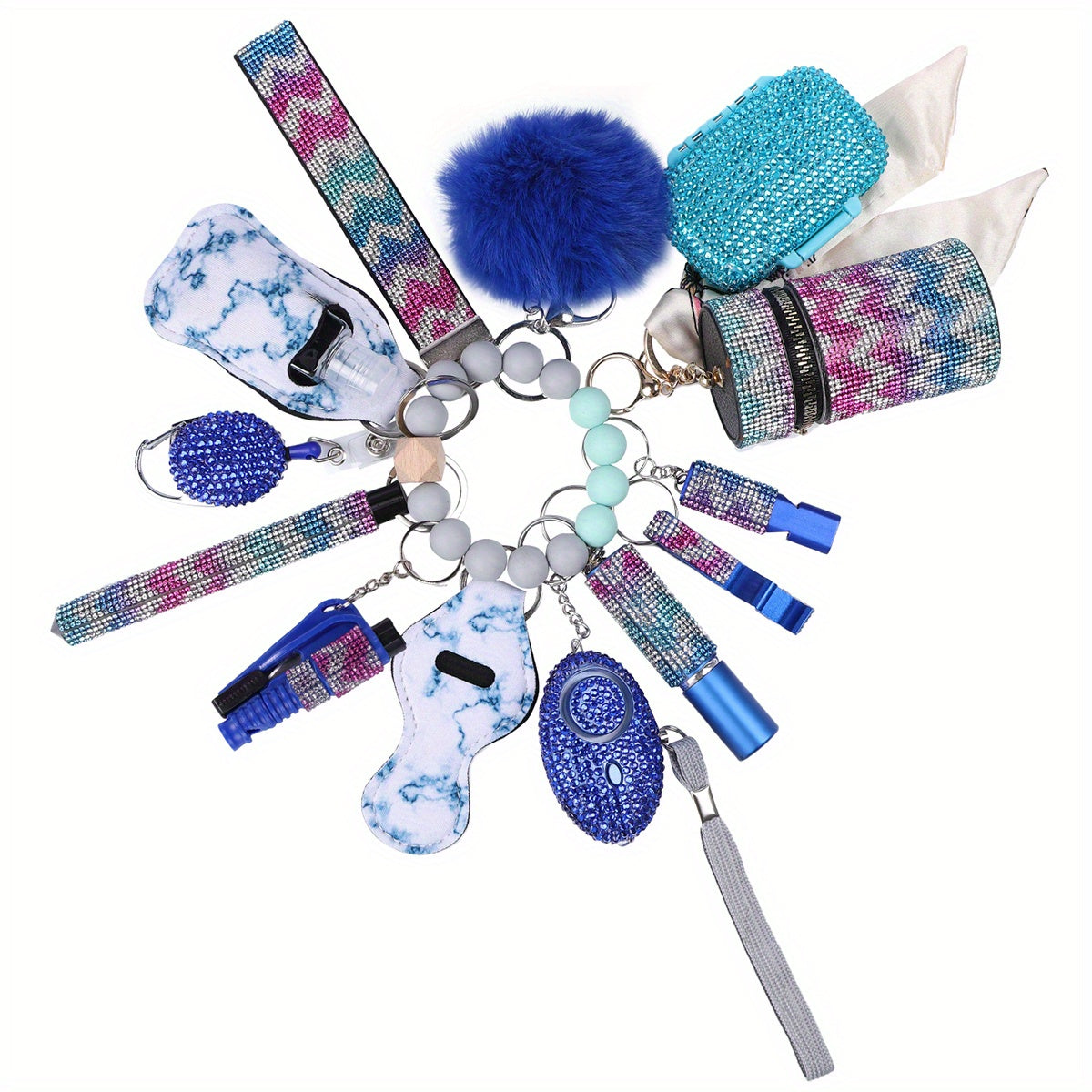 Σετ Αυτοάμυνας 14 Τεμαχίων με Στρας - Μοντέρνα Μπρελόκ για Γυναίκες με Θήκη & Pompom