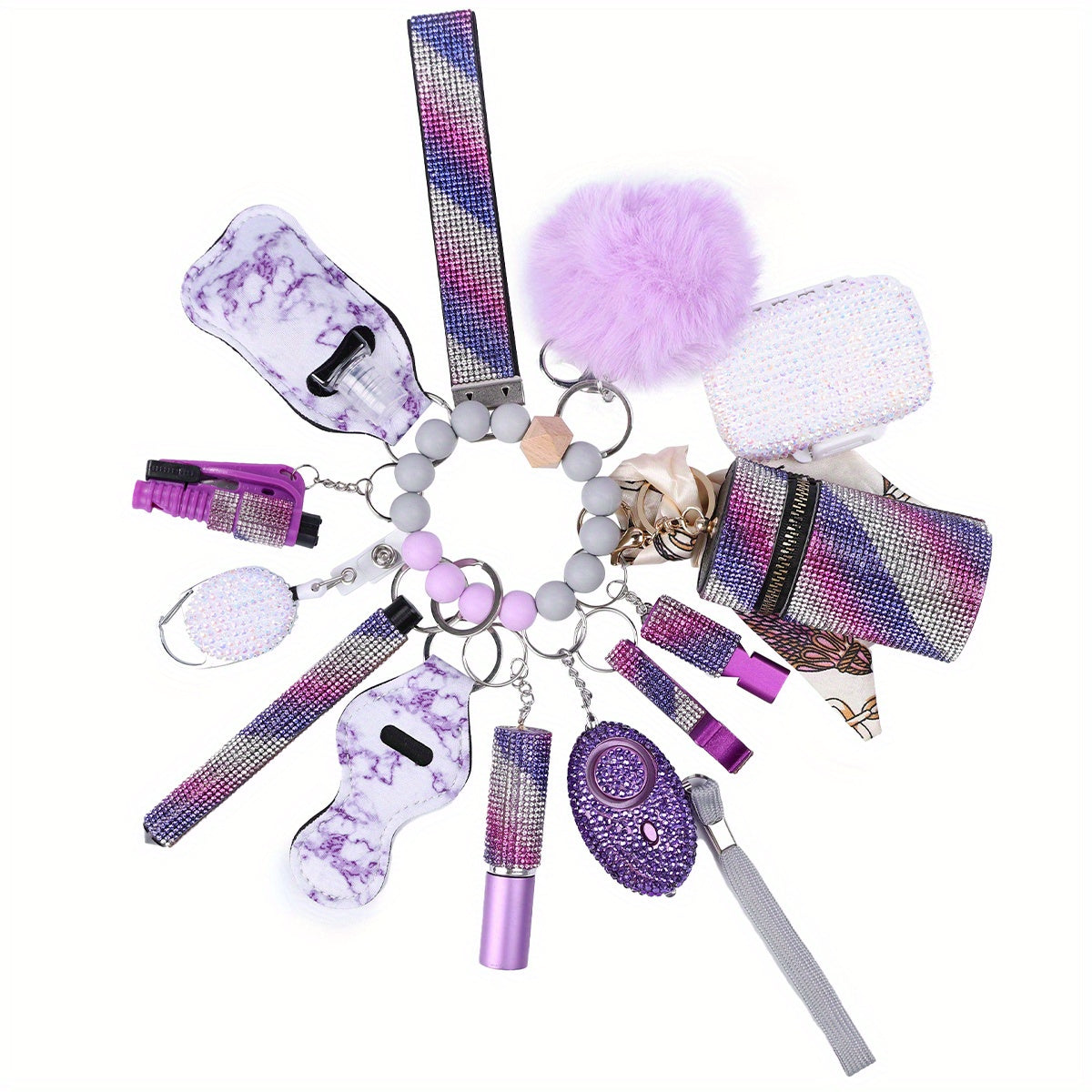 Σετ Αυτοάμυνας 14 Τεμαχίων με Στρας - Μοντέρνα Μπρελόκ για Γυναίκες με Θήκη & Pompom