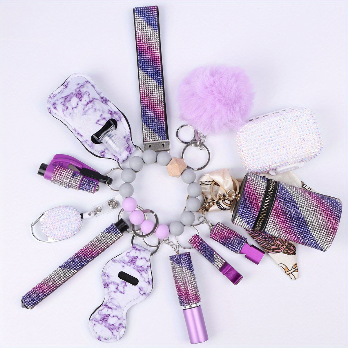 Σετ Αυτοάμυνας 13 Τεμαχίων με Στρας - Στυλάτο Μπρελόκ Καρπού με Θήκη Αποθήκευσης