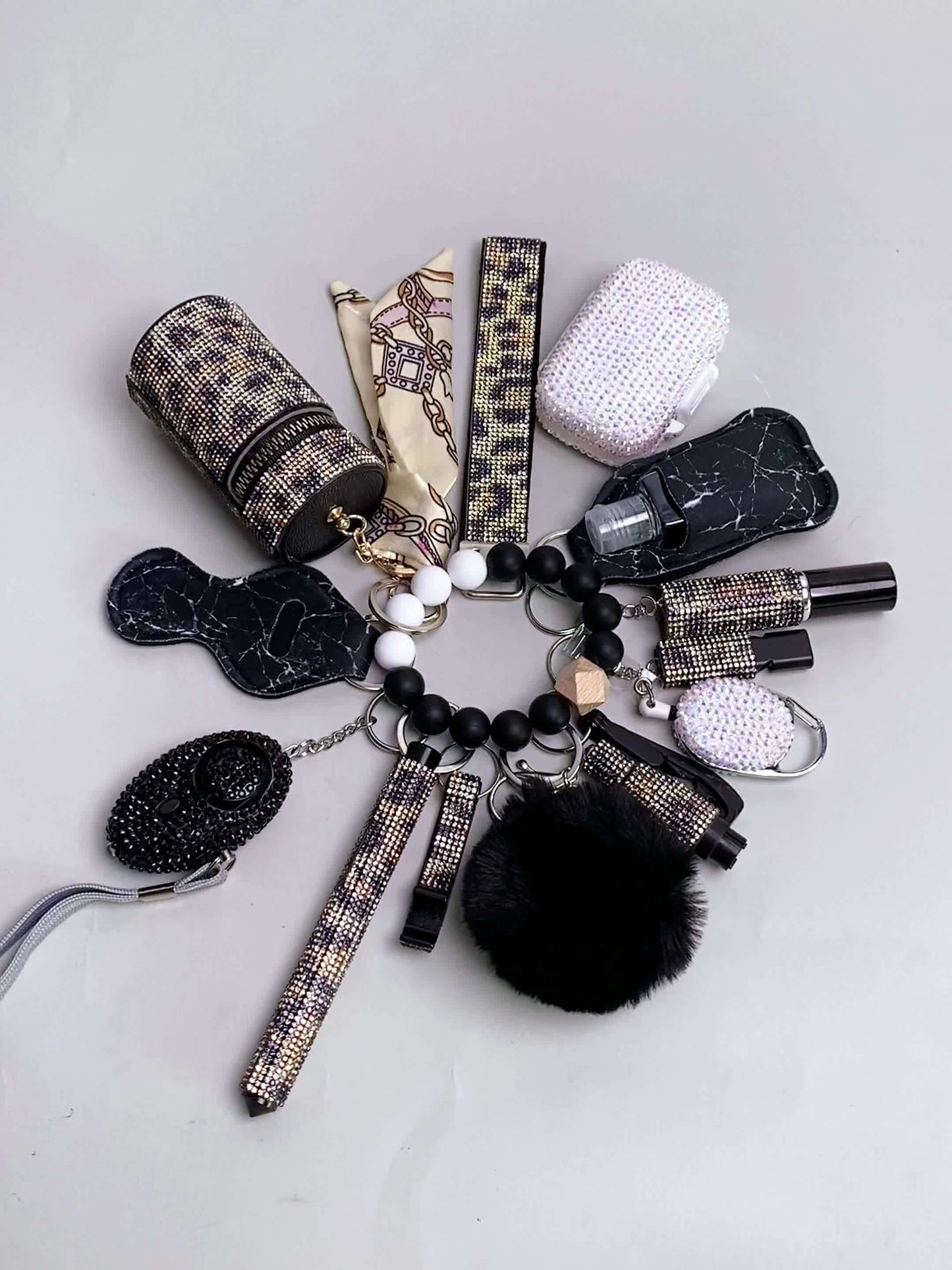 Σετ Αυτοάμυνας 13 Τεμαχίων με Στρας - Στυλάτο Μπρελόκ Καρπού με Θήκη Αποθήκευσης